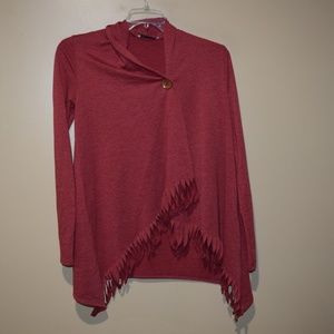 CHATOYANT Women's Sz M Maroon FRINGE Cowl Neck CARDIGAN  EUC